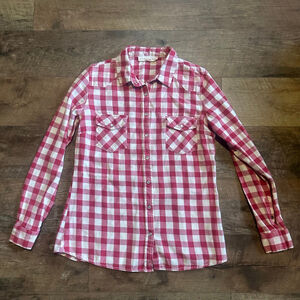 Women's Lovestitch Plaid Button Up Shirt Red/White Size S